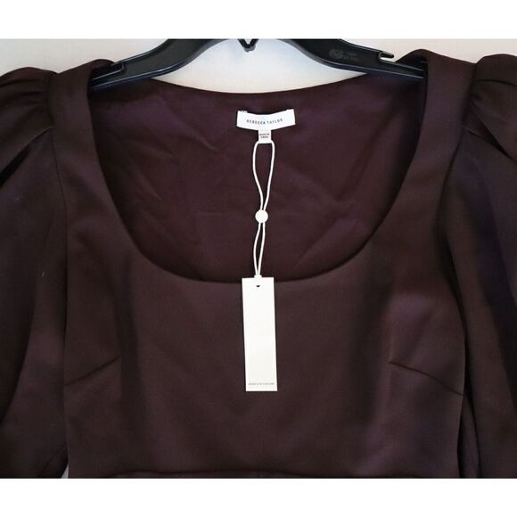Rebecca Taylor 722243D193 Women Sz 2 Port Brown 3/4 Puffed Sleeve Mini Dress - Picture 5 of 9